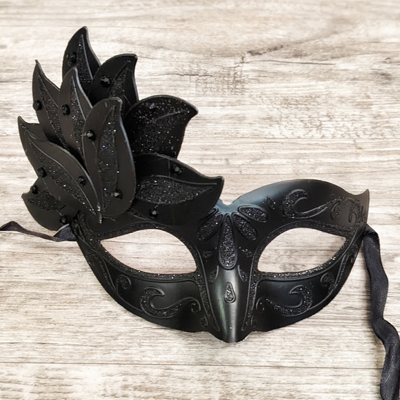 Statement Metallic Masquerade Ball Mask for Ladies in Black - Picture 3 of 4
